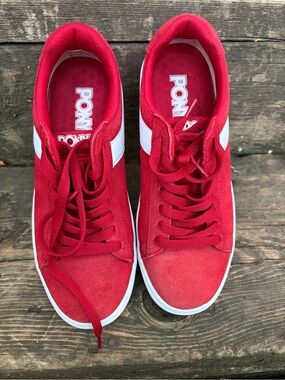 Pony Classic Low Red Suede Sneakers with White Side Stripe